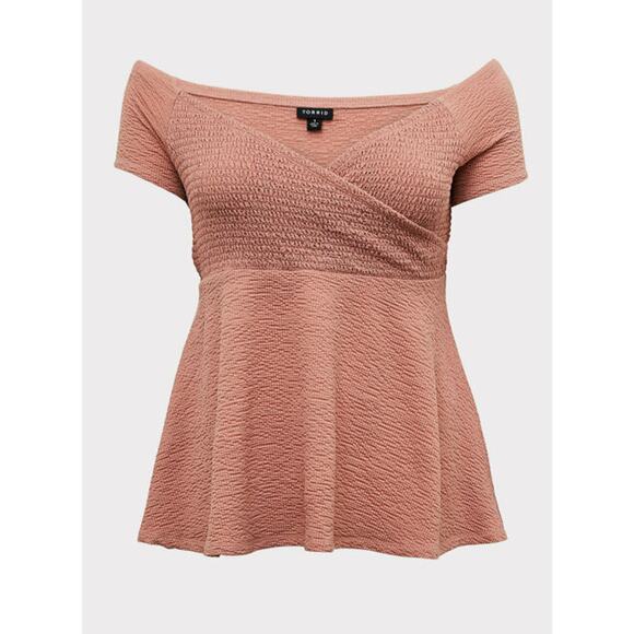Torrid Ash Rose Textured Off Shoulder Top Womens Size 2X Faux Wrap Babydoll - Picture 9 of 11